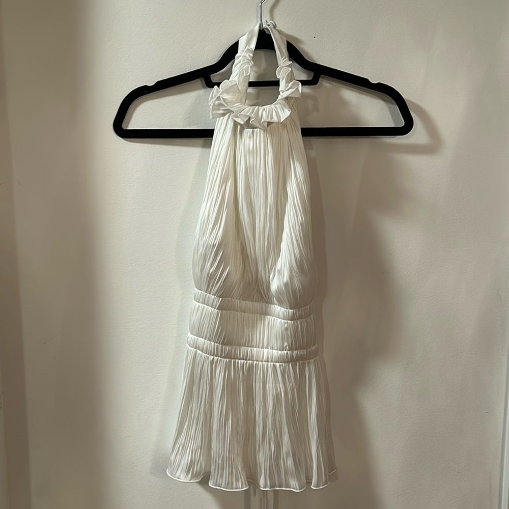 The Concept criss cross ruffle blouse top NWT
Open Back